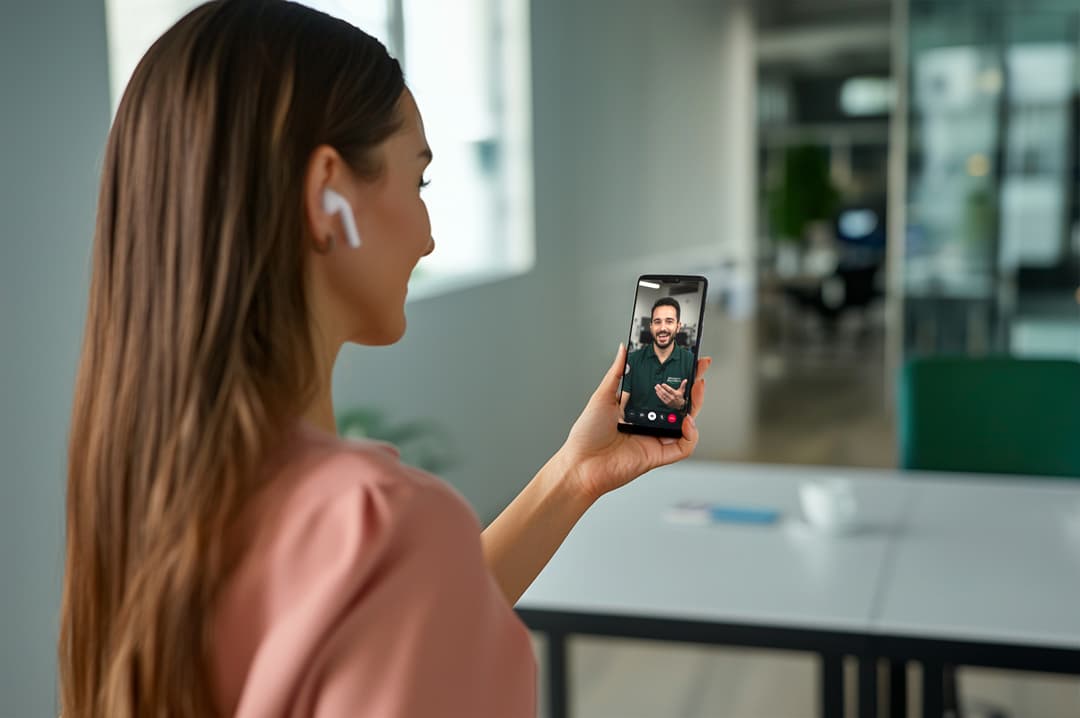 Woman on a video call with plumbing experts
