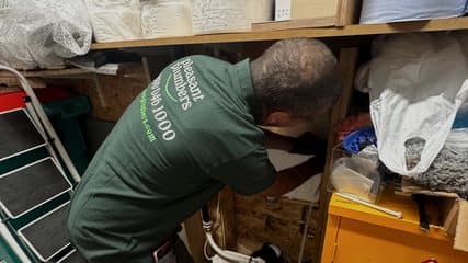 Pleasant Plumbers engineer repairing a macerator unit in a storeroom